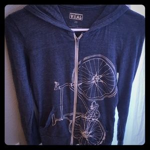 Blue biking sporty zip-up hoodie sweatshirt xs
